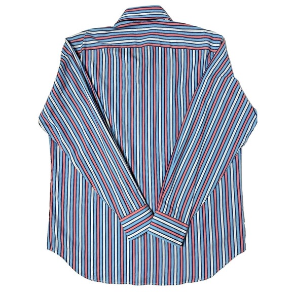 NWT $99 Tailor Byrd LS Button Down Shirt Blue Pink Stripe Flip Cuff Men’s Size L - Picture 2 of 11